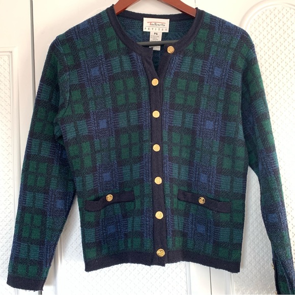 Vintage Talbots Wool Tartan Plaid Sweater Blazer Petite Small - Picture 8 of 9
